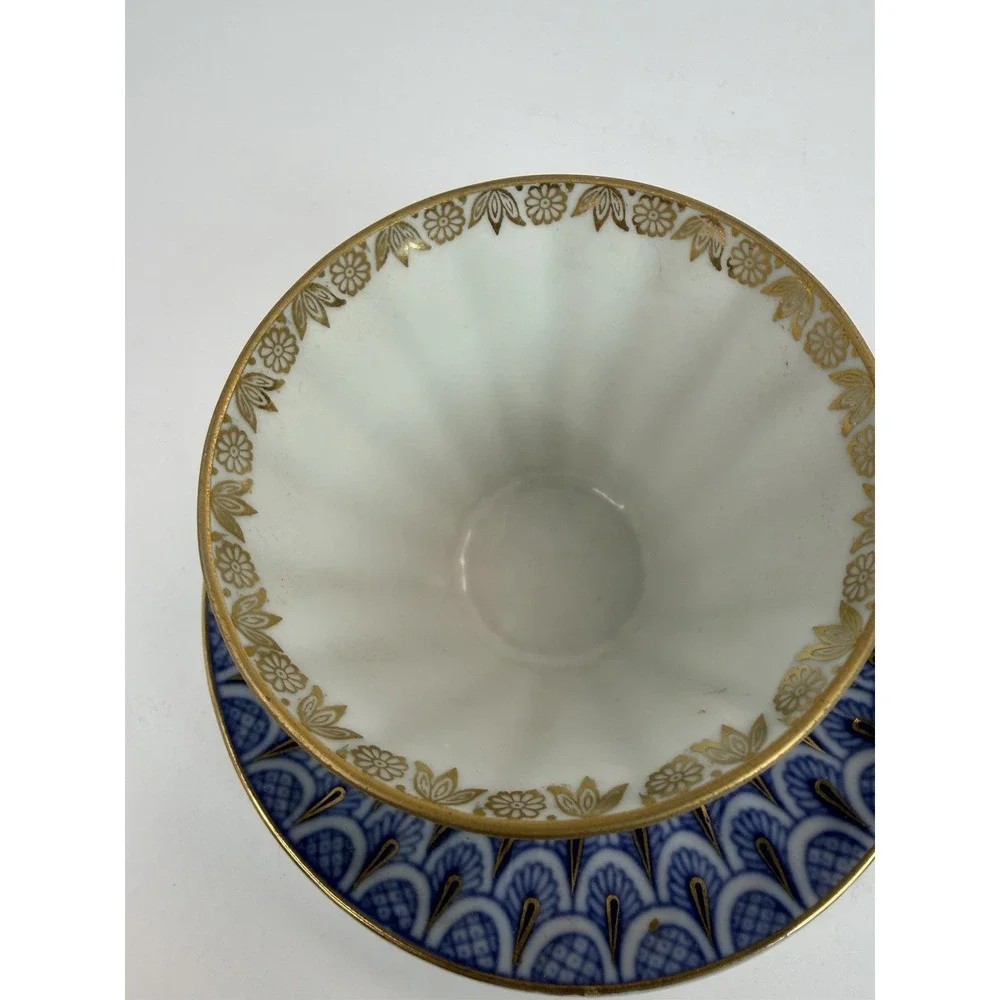 Lomonosov Porcelain Tea Cup Saucer Forget Me Not Cobalt Blue Gold USSR LFZ